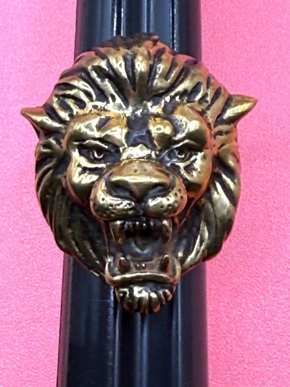 Huge Vintage Artist Made Solid Bronze Lion Head Ring